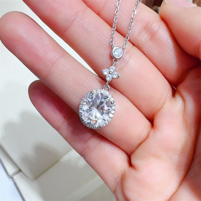 5 Carat Moissanite Necklace for Women, Oval Pendant Chain Necklace in 925 Silver, Geometric O Chain 41-50cm product image