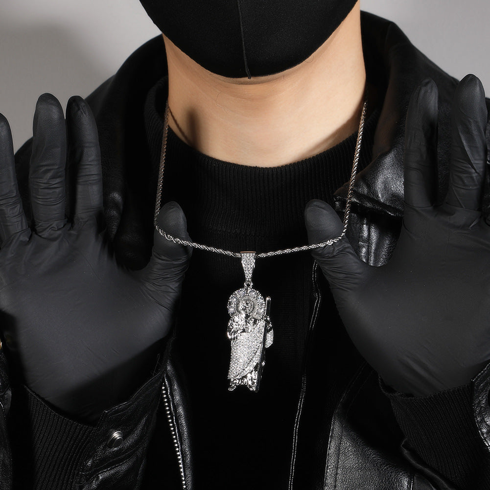 Hip Hop Figure Pendant Necklace with Cubic Zirconia Iced Twist Chain in Gold or Silver Tone