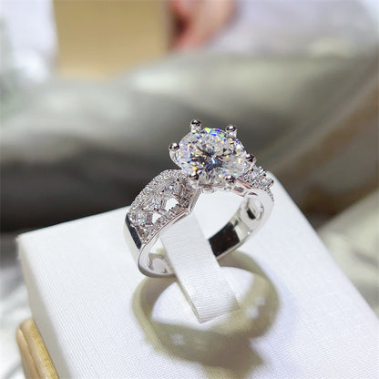 3 Carat Moissanite Ring for Women – Round Solitaire Engagement Ring with Pavé Geometric Band