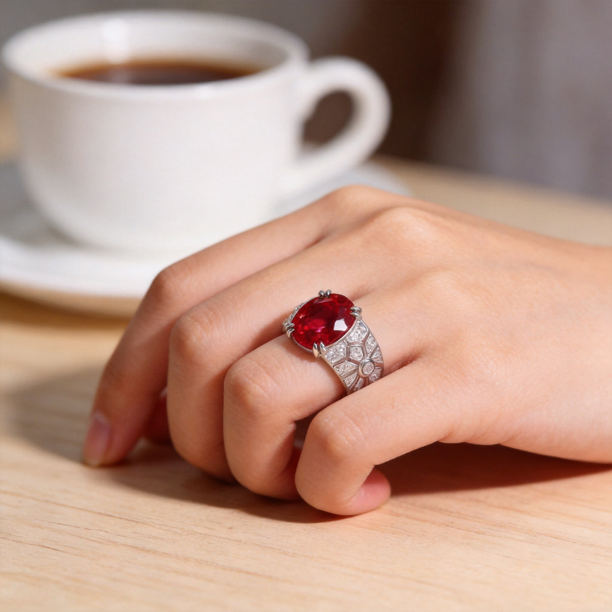 Vintage-Inspired 6 Carat Lab-Grown Ruby Ring, S925 Silver Gold-Plated Statement Ring product image