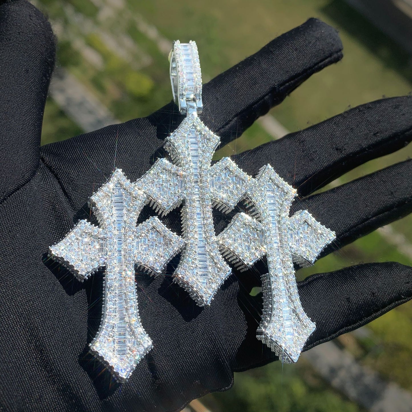 Unisex Iced Cross Pendant Necklace