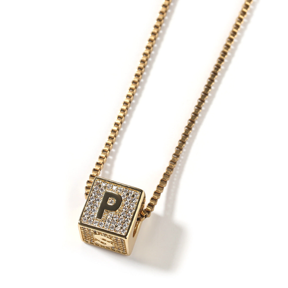 Iced Letter Cube Pendant Necklace for Men - Gold or Silver Tone Hip Hop Chain Necklace with Cubic Zirconia