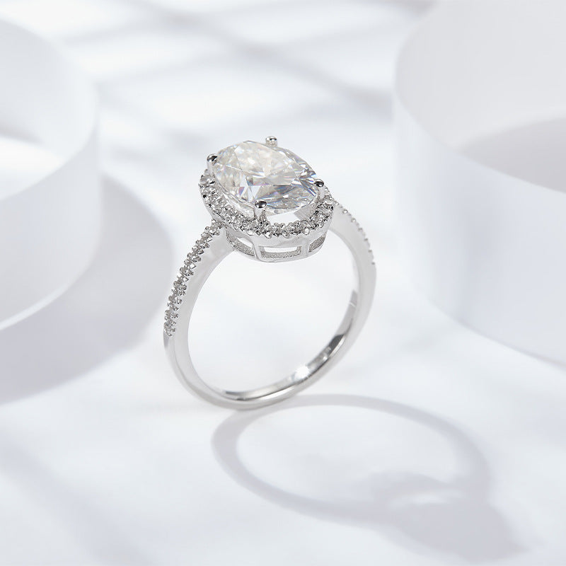 Oval Halo Moissanite Ring, 925 Silver, 18K Gold, Pavé Engagement Ring product image