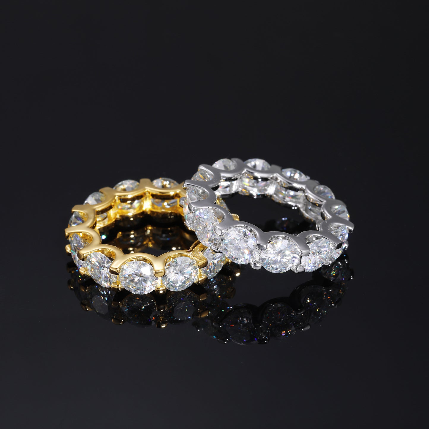 Unisex 925 Silver Moissanite Eternity Ring – Round Geometric Iced Out Statement Band product image