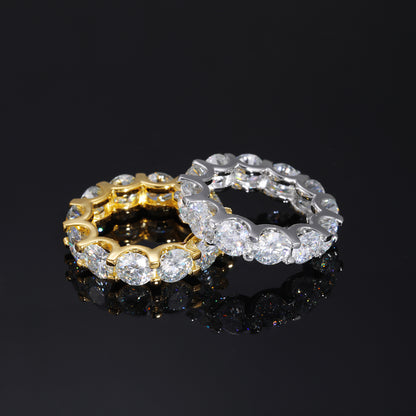 Unisex 925 Silver Moissanite Eternity Ring – Round Geometric Iced Out Statement Band