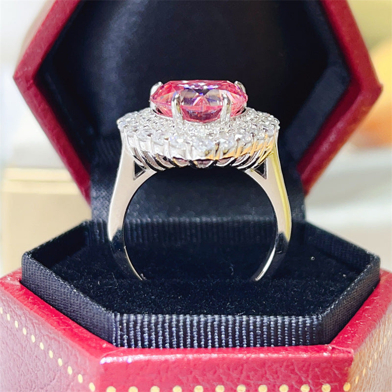 Pink Heart Moissanite Halo Ring for Women, 5 Carat Statement Engagement Ring product image