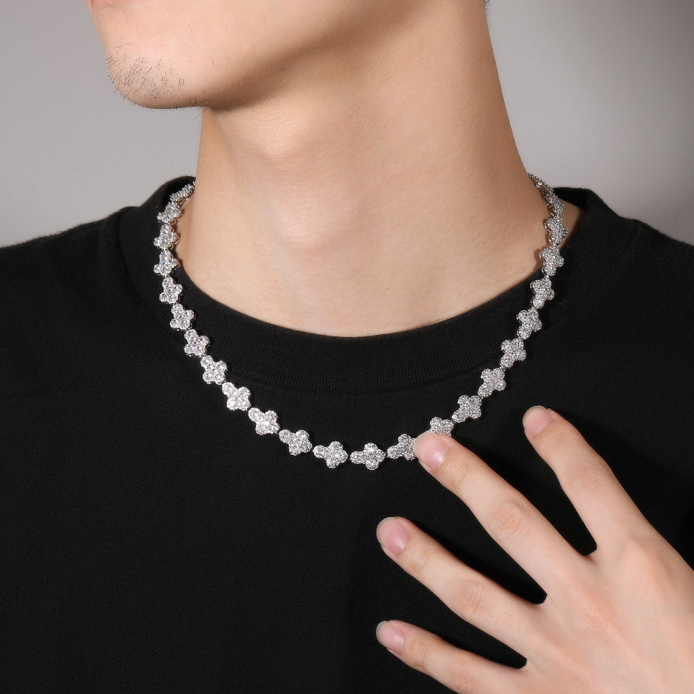 Men’s Iced Out Cross Necklace & Bracelet Set with Cubic Zirconia Pendant Chain in Gold or Silver