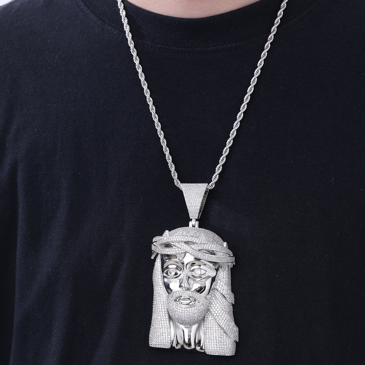 Hip Hop Cartoon Face Pendant Necklace, Pavé CZ Rope Chain, 24 Inch product image
