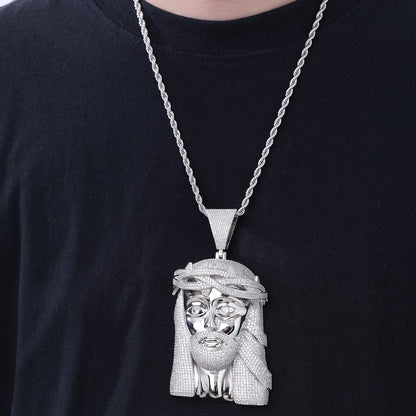 Hip Hop Cartoon Face Pendant Necklace, Pavé CZ Rope Chain, 24 Inch