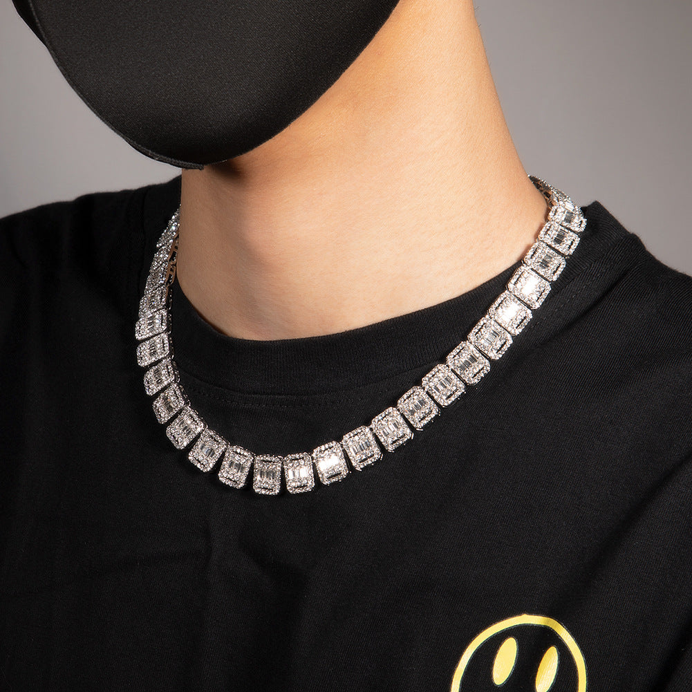 Iced Out Square Link Chain Necklace for Women & Men - Gold Plated or Silver Plated Statement Pendant Chain