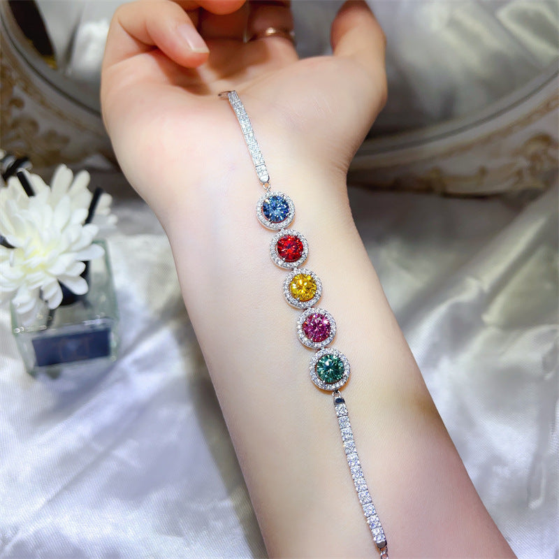 5 Carat Colored Moissanite Tennis Bracelet with Halo Round Stones for Evening, Wedding & Dressy Wear product image