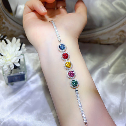 5 Carat Colored Moissanite Tennis Bracelet with Halo Round Stones for Evening, Wedding & Dressy Wear