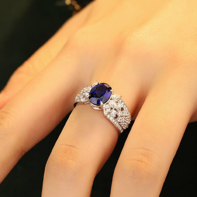 Blue Oval Sapphire Halo Ring, S925 Sterling Silver Promise Ring for Women product image