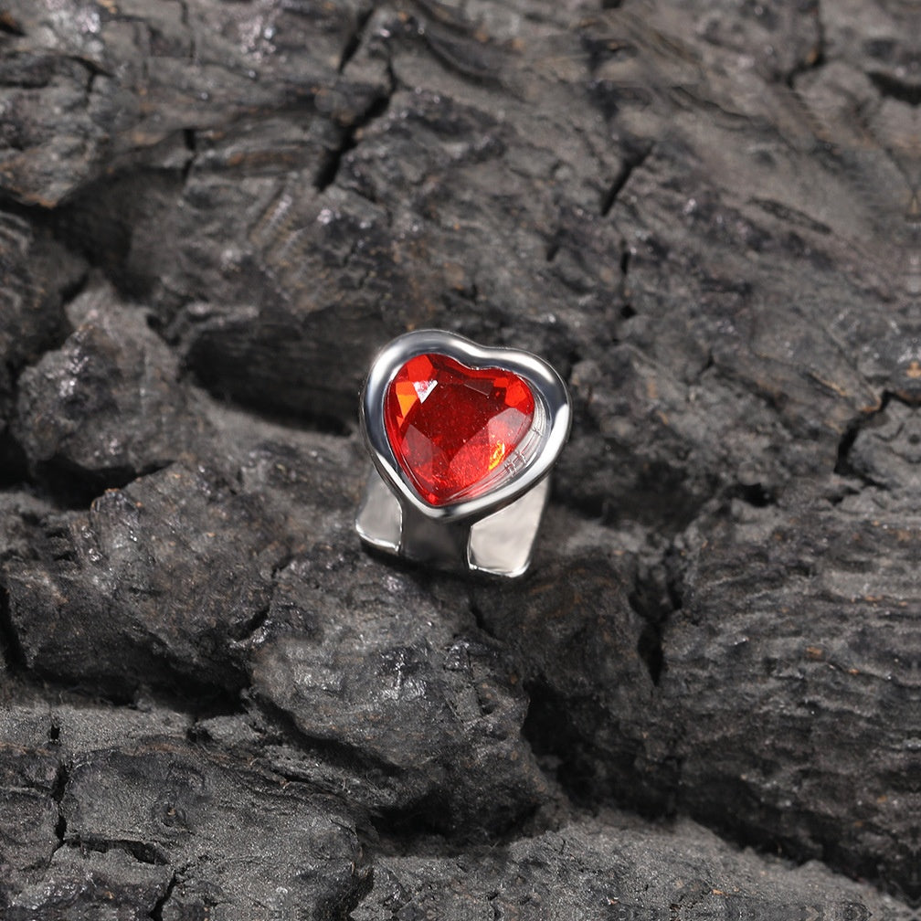 Heart Tooth Gem Grillz Charm in Silver Tone with Red or Green Crystal for Women