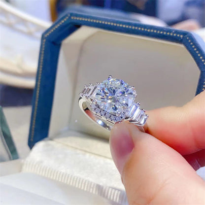 3 Carat Moissanite Halo Ring for Women, Cushion Shape Engagement Ring with Side Stones