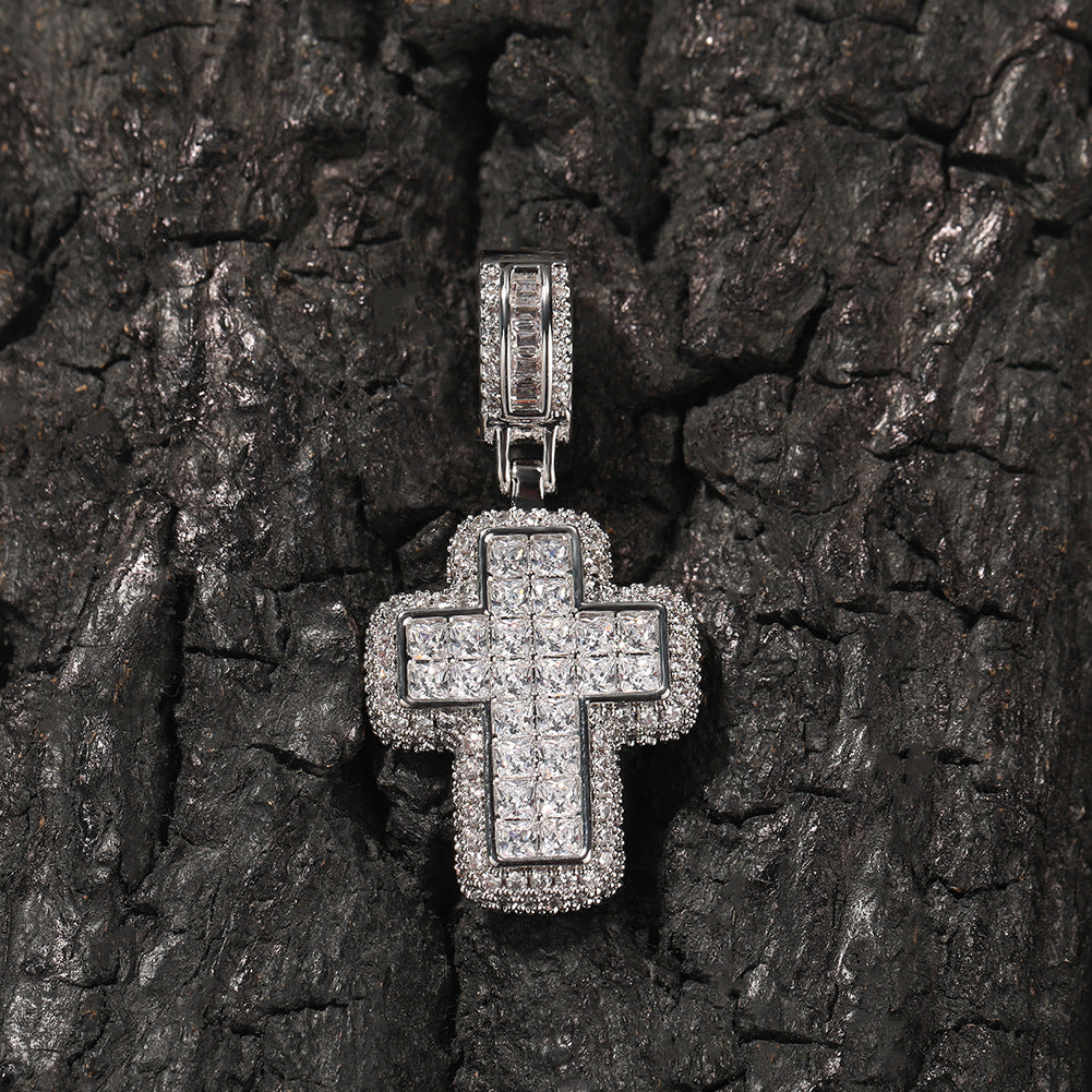 Unisex Cross Pendant Necklace with Cubic Zirconia Rope Chain - Gold Plated or Silver Plated Statement Jewelry