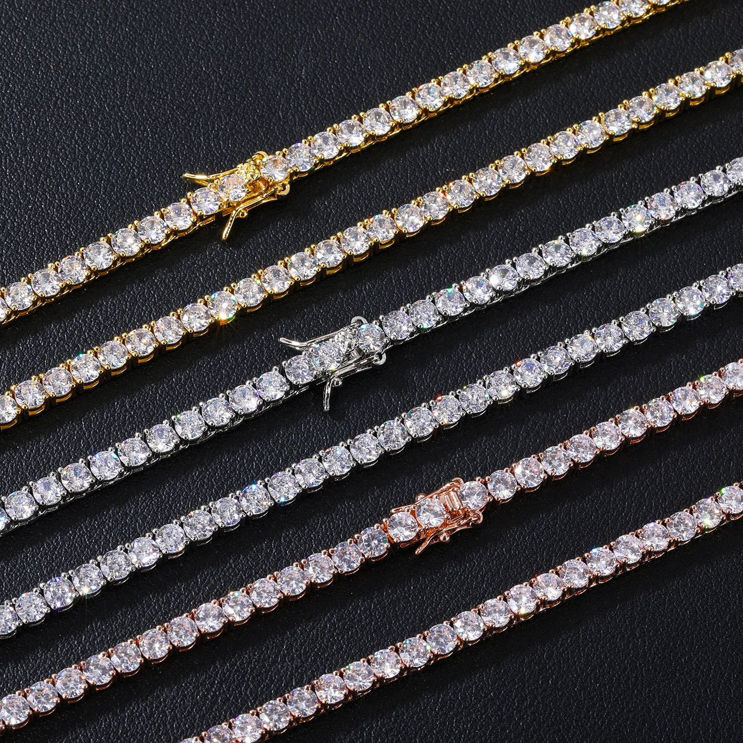 Unisex Cubic Zirconia Tennis Chain Necklace Bracelet Set in Silver Tone, Hip Hop Streetwear Chain Jewelry product image