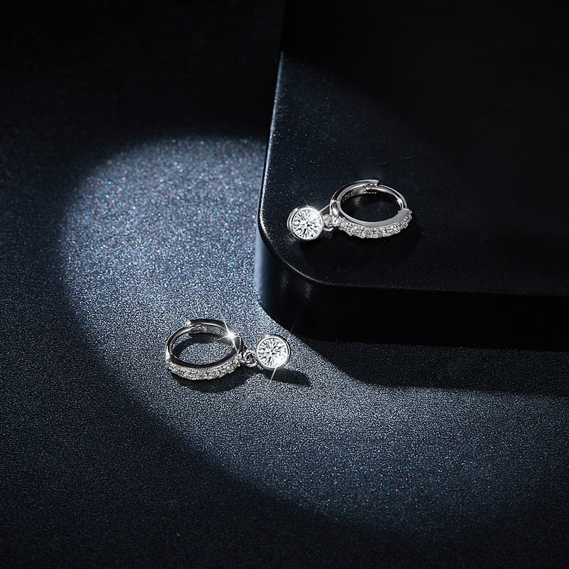 Moissanite Round Drop Earrings, S925 Sterling Silver, 18k Gold-Plated Style, Sparkly Dangle Earrings for Women product image