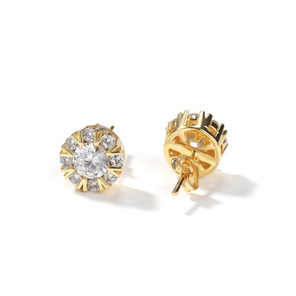 Unisex Cross Stud Earrings with Cubic Zirconia - Gold & Silver Tone Hip Hop Statement Earrings