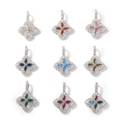 Silver Plated Flower Pendant Necklace with Cubic Zirconia on 24 Inch Twist Chain for Women