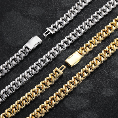 10mm Iced Out Cuban Link Chain Necklace & Bracelet, Double Row Zirconia Hip Hop Jewelry, Unisex Plated Copper