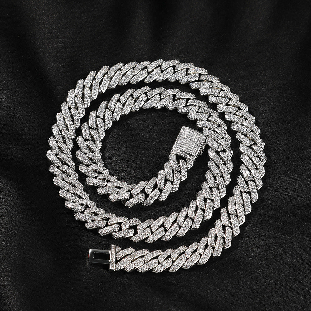 Iced Out Cuban Link Chain Necklace Bracelet Set with Cubic Zirconia for Women & Men, Gold Plated and Silver Plated Statement Jewelry