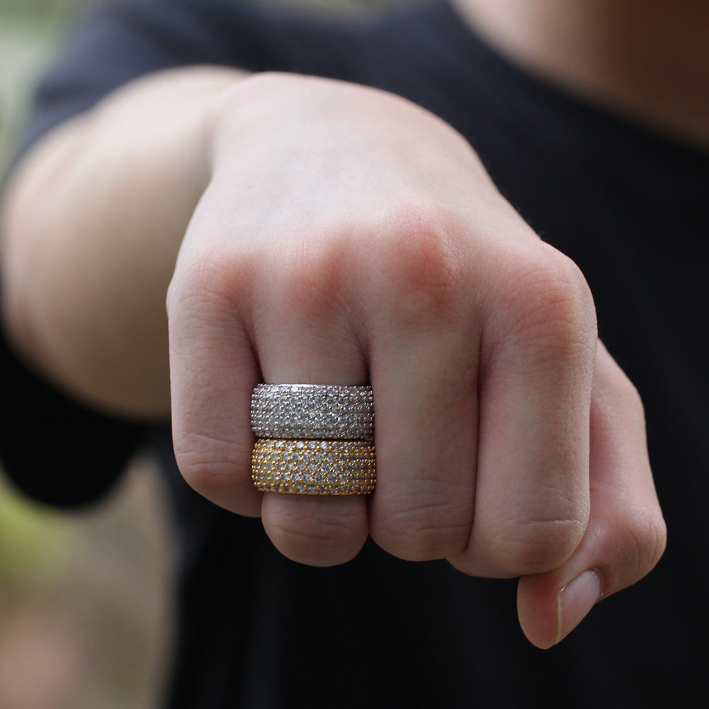 Unisex Round Cubic Zirconia Statement Ring in Gold or Silver Tone – Hip Hop Style Band, Sizes 6-10