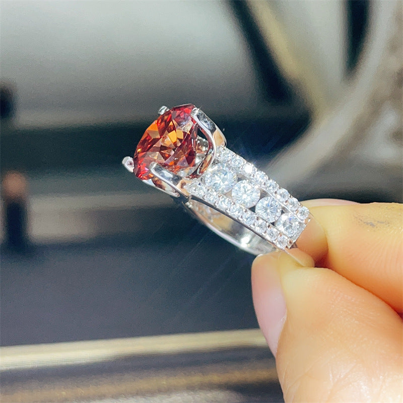 Red Moissanite Ring for Women, Round Cut Halo-Style Engagement Ring, 3 Carat or 5 Carat Statement Ring product image