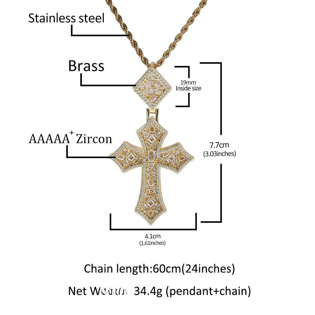 Iced Out Cross Pendant Necklace for Women and Men - Cubic Zirconia Hip Hop Statement Chain in Gold, Silver, or Rose Gold