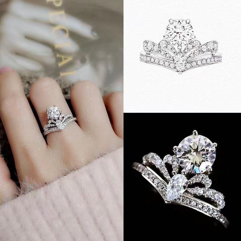 Crown Moissanite Ring for Women, Floral Halo Engagement Ring, 1 Carat Promise Wedding Ring product image