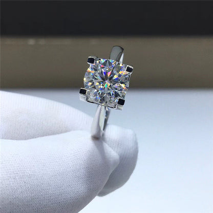 Moissanite Solitaire Ring Polished Four-Prong Statement Engagement Style Ring
