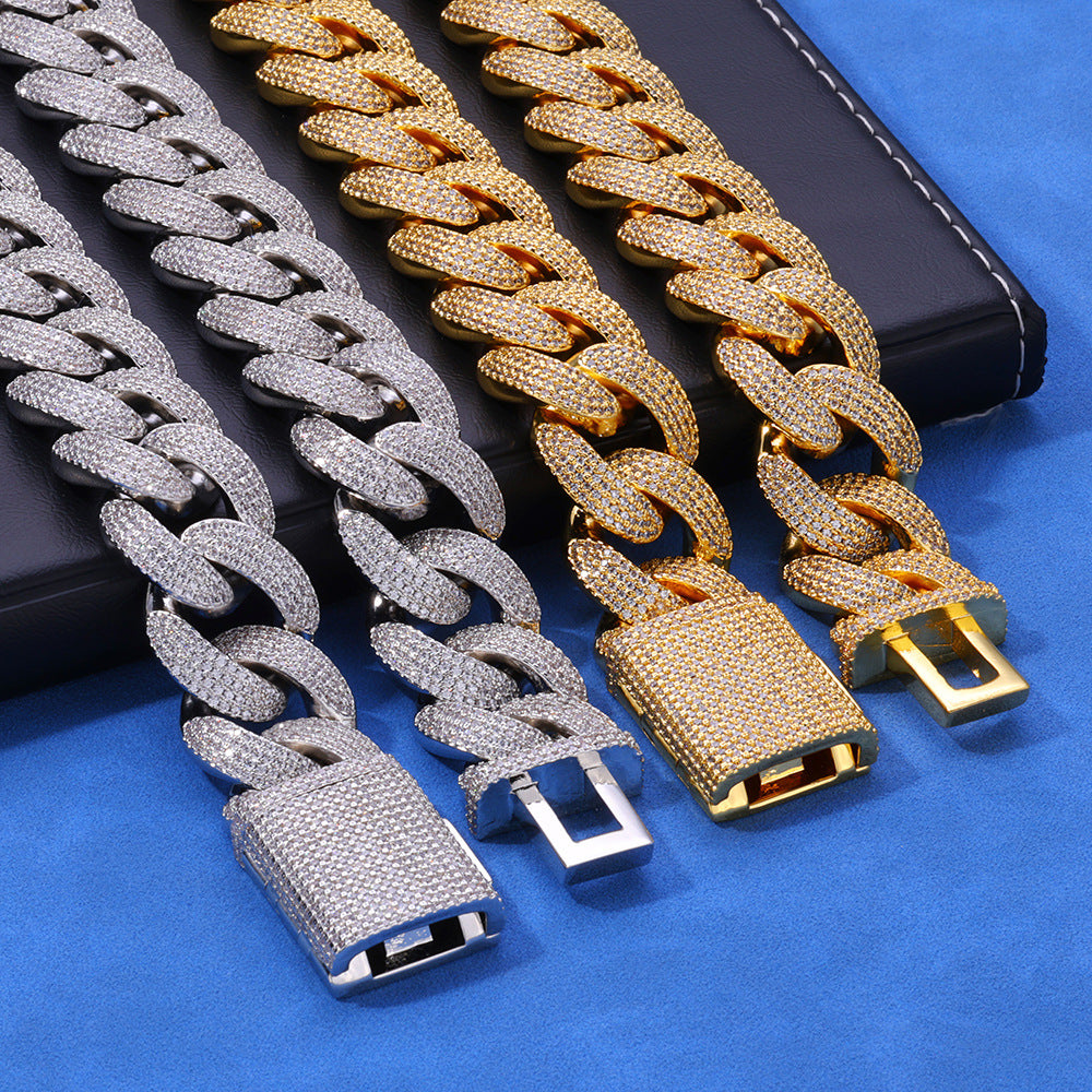 20 mm Wide Iced Cuban Hip Hop Bracelet with Cubic Zirconia on a Copper Base - CHA265 product image