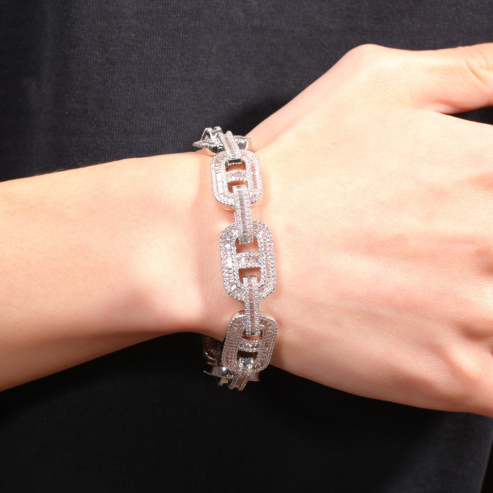 Iced Out Cuban Link Bracelet with Cubic Zirconia for Women & Men - Statement Hip Hop Chain Bracelet