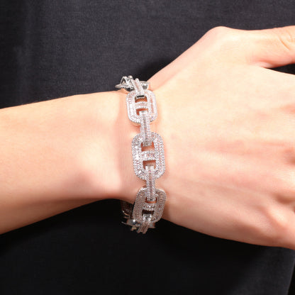 Iced Out Cuban Link Bracelet with Cubic Zirconia for Women & Men - Statement Hip Hop Chain Bracelet