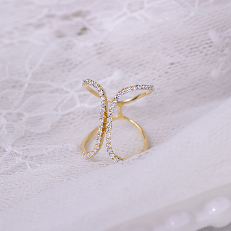 VVS Moissanite Butterfly Ring, 18K Gold Plated Open Pavé Ring for Women product image