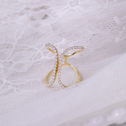 VVS Moissanite Butterfly Ring, 18K Gold Plated Open Pavé Ring for Women