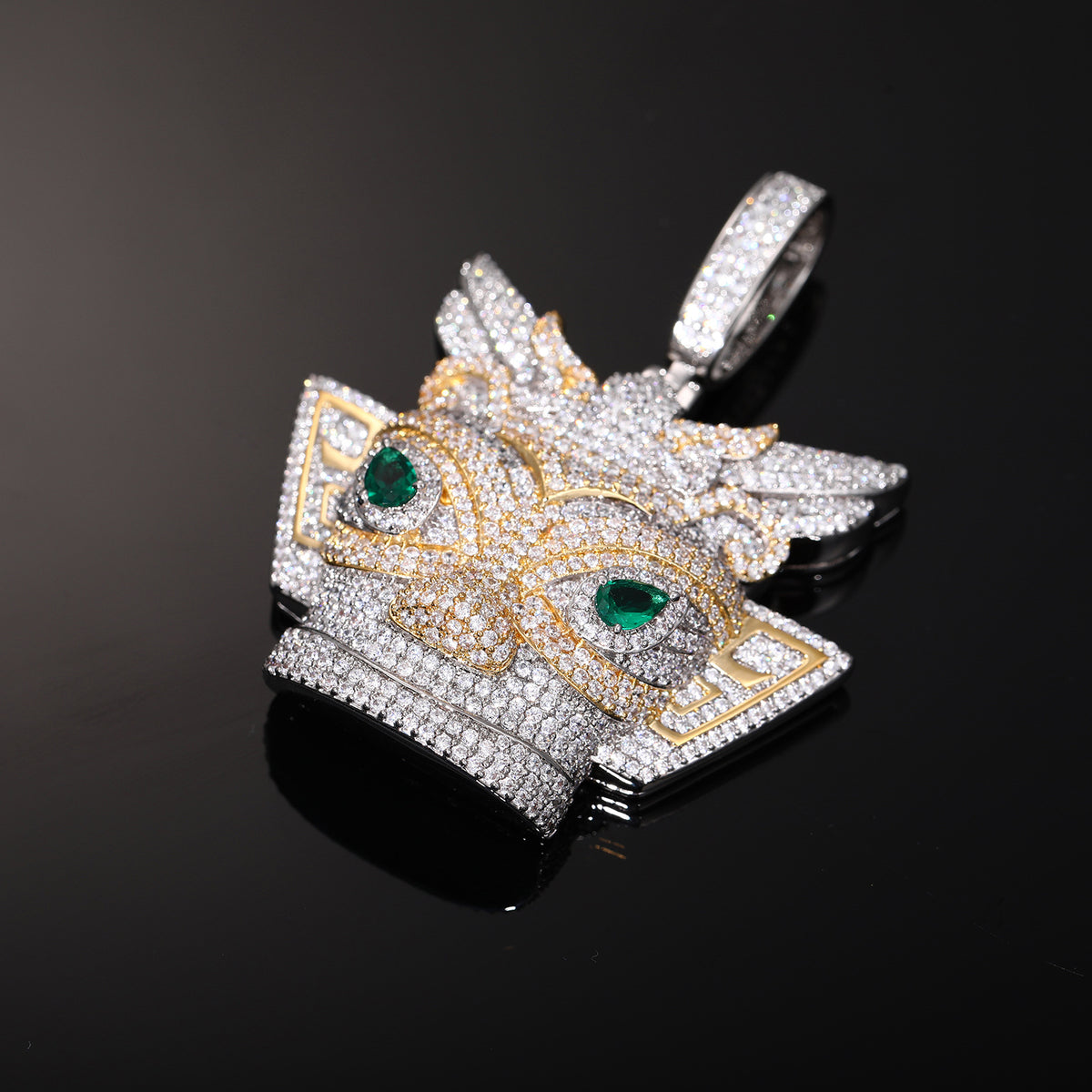 Iced Out Crown Owl Pendant Necklace for Men - Hip Hop Micro Pave Cubic Zirconia Statement Chain product image