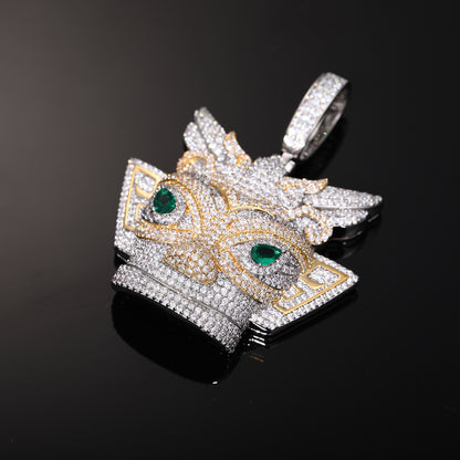 Iced Out Crown Owl Pendant Necklace for Men - Hip Hop Micro Pave Cubic Zirconia Statement Chain