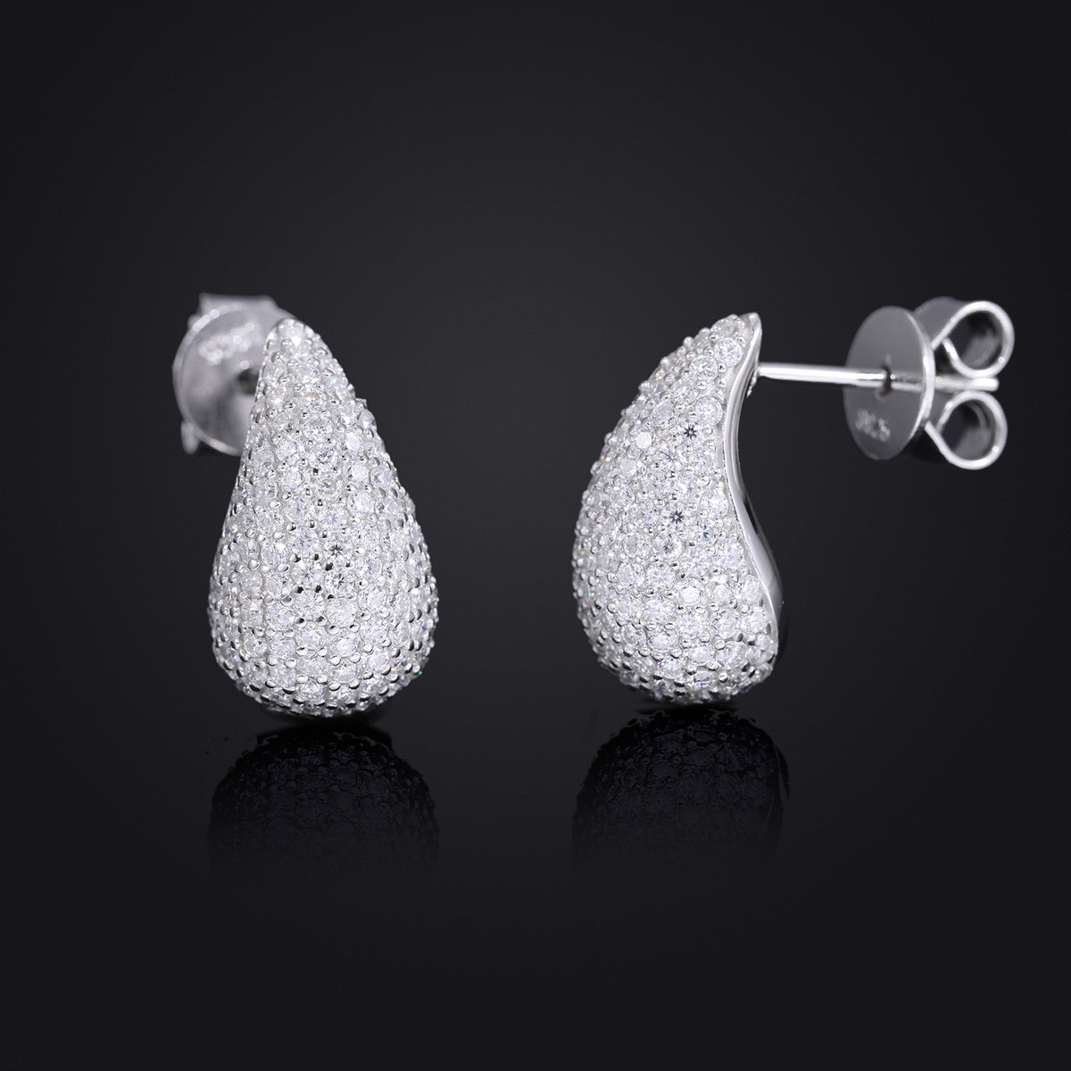 Iced Out Moissanite Teardrop Stud Earrings for Women and Men in Gold Tone or White Platinum Tone product image