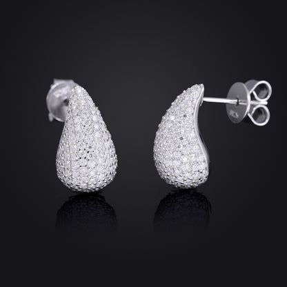 Iced Out Moissanite Teardrop Stud Earrings for Women and Men in Gold Tone or White Platinum Tone
