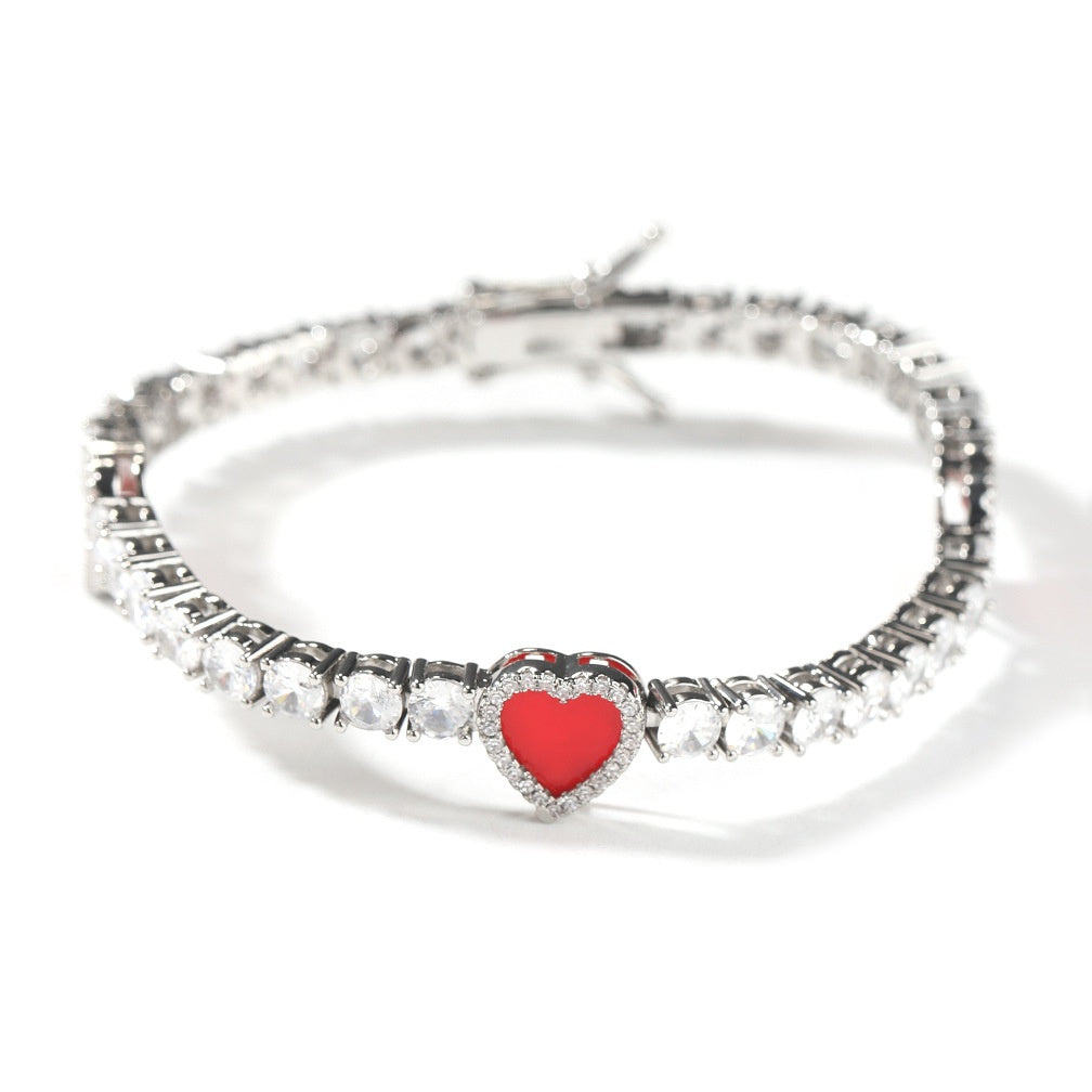 Heart Cubic Zirconia Chain Necklace Bracelet for Women & Men, Gold Plated and Silver Plated Statement Pendant Jewelry product image