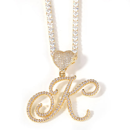 Personalized Initial Letter Pendant Necklace with Cubic Zirconia Heart Charm and Twisted Chain