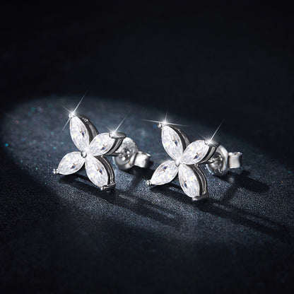Four-Leaf Clover Moissanite Necklace & Stud Earrings Set, 18K Gold Plated