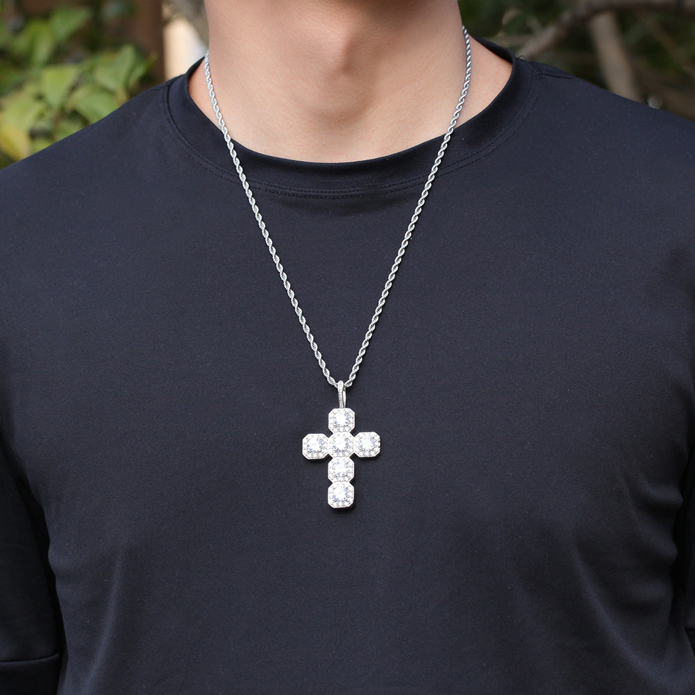 Cubic Zirconia Cross Pendant Necklace for Women - Gold or Silver Tone Chain, Cuban or Twist Chain, Statement Faith Jewelry