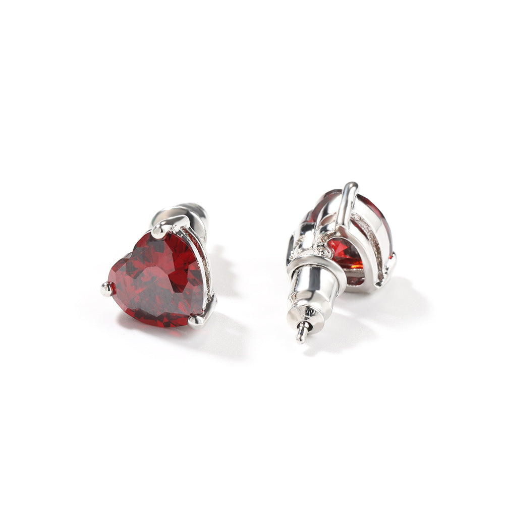 Unisex Silver-Plated Cubic Zirconia Stud Earrings - Square, Heart, Star & Round Hip Hop Statement Earrings product image