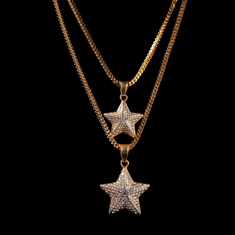 Iced Peace Sign Pendant Necklace for Women in Gold Tone Stainless Steel with Cubic Zirconia Round Hip Hop Chain
