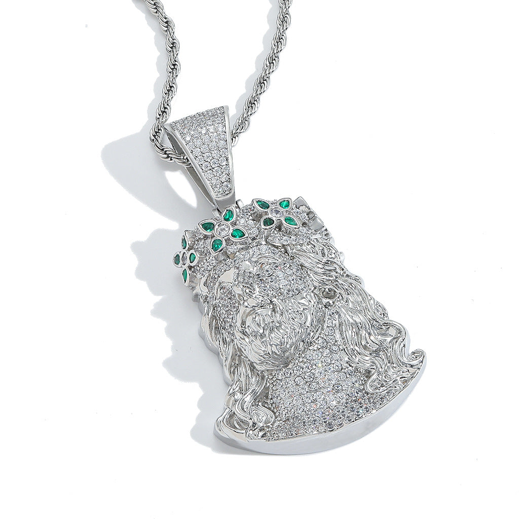 Hip Hop Vintage Four Leaf Clover Cubic Zirconia Pendant Necklace for Men and Women