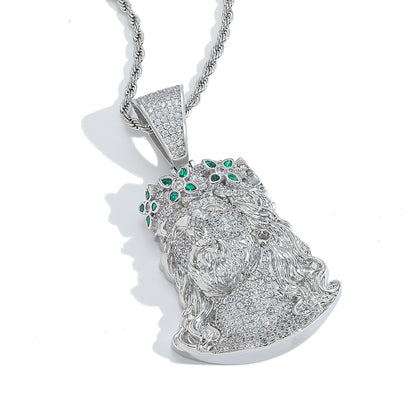 Hip Hop Vintage Four Leaf Clover Cubic Zirconia Pendant Necklace for Men and Women