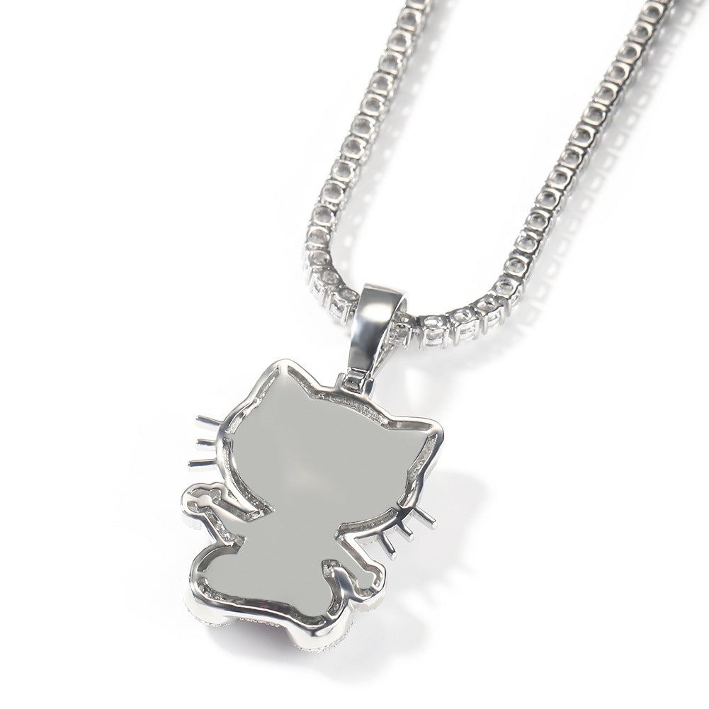 Cute Cat Pendant Necklace for Women with Crystal Detail, Silver Plated or Gold Plated 24 Inch Twisted Chain