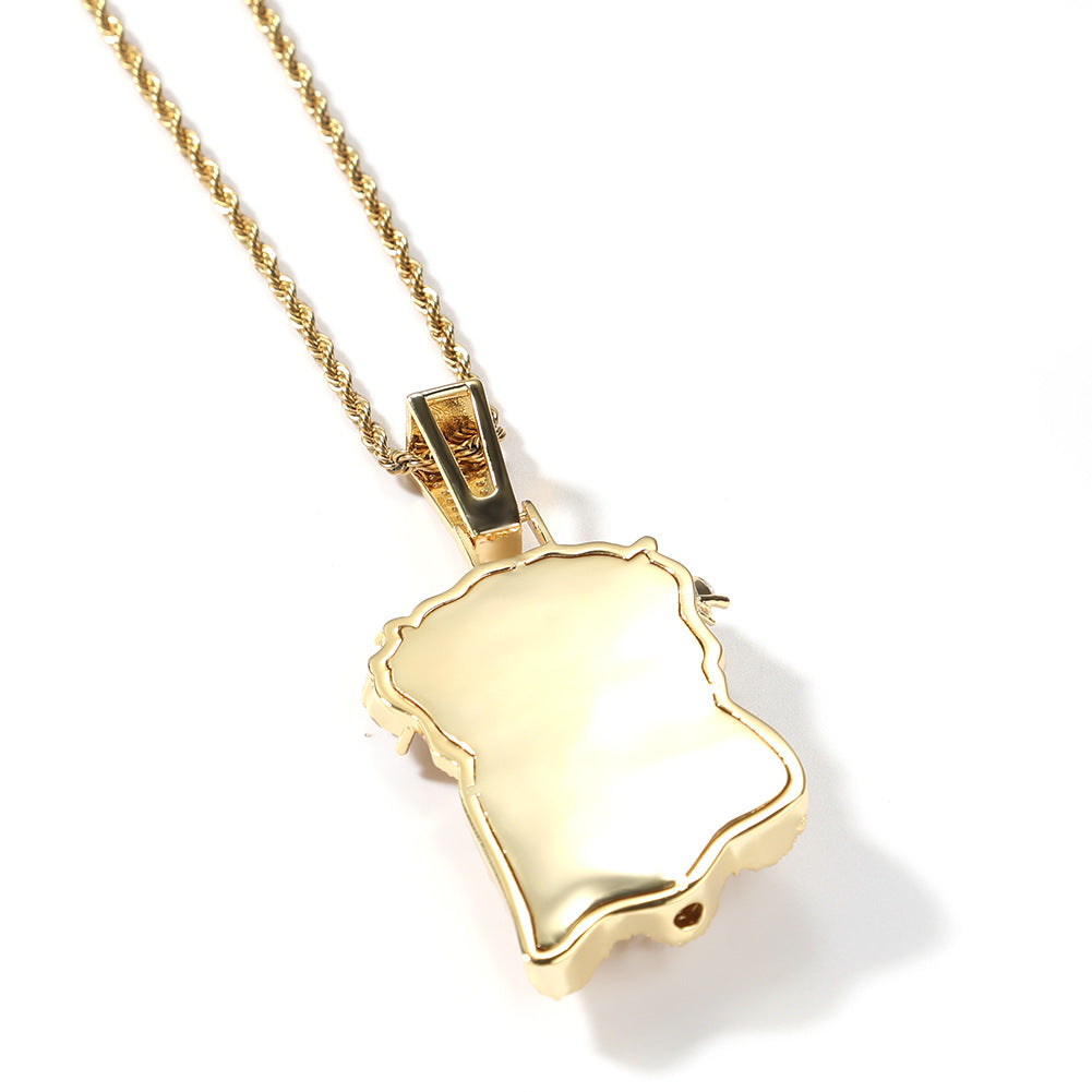 Iced Jesus Face Pendant Necklace for Men & Women – Cubic Zirconia Statement Hip Hop Chain in Gold or Silver Tone, 24 Inch Twisted Stainless Steel Necklace